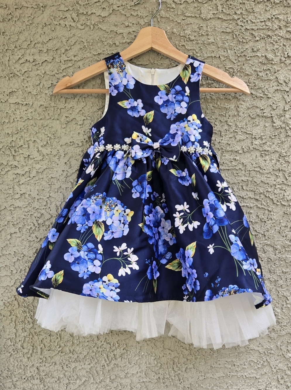Couture Princess Navy Floral Tulle Hem Girls Party Dress
